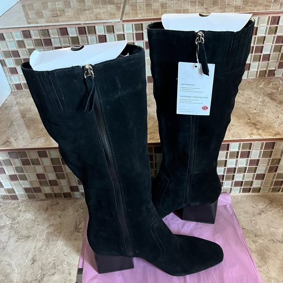 AQUA COLLEGE WOMENS TORI WATERPROOF TALL SUEDE CLASSIC BOOT BLACK 10M. New W/Box - Picture 7 of 8